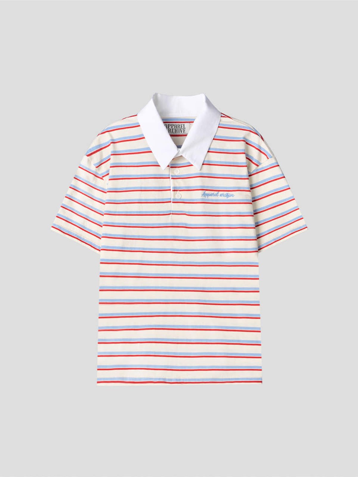 어패럴아카이브(APPAREL ARCHIVE) Bebe stripe PK half t-shirt - Ivory/Red