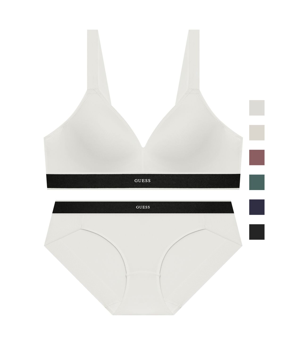 게스언더웨어(GUESS UNDERWEAR) 솔리드 투톤배색 에어로쿨 노와이어 브라 팬티 세트
