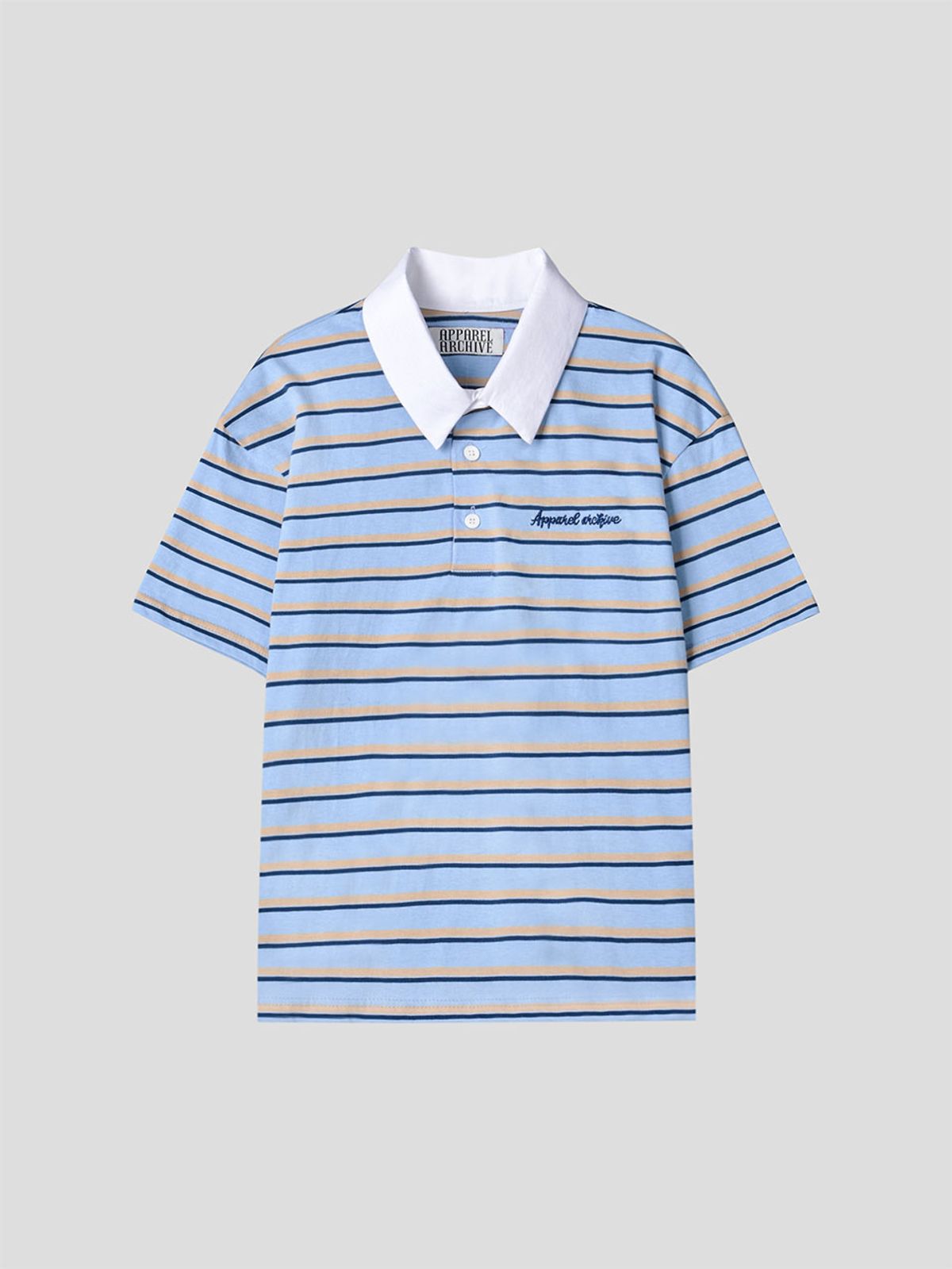 어패럴아카이브(APPAREL ARCHIVE) Bebe stripe PK half t-shirt - Babyblue