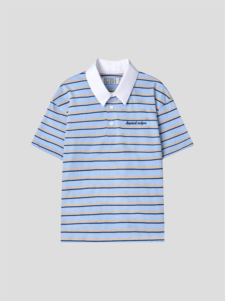 Bebe stripe PK half t-shirt - Babyblue