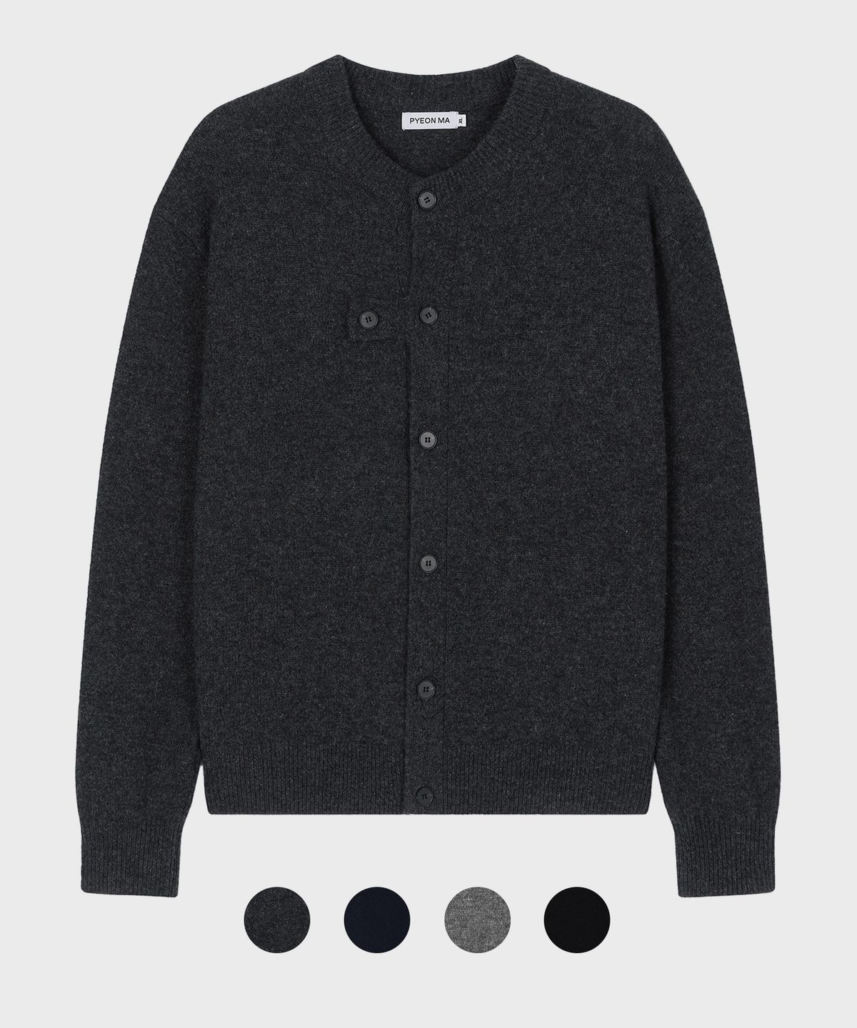 편마(PYEON MA) Merino Wool 100 Round Neck Tab Cardigan - (4 Color)