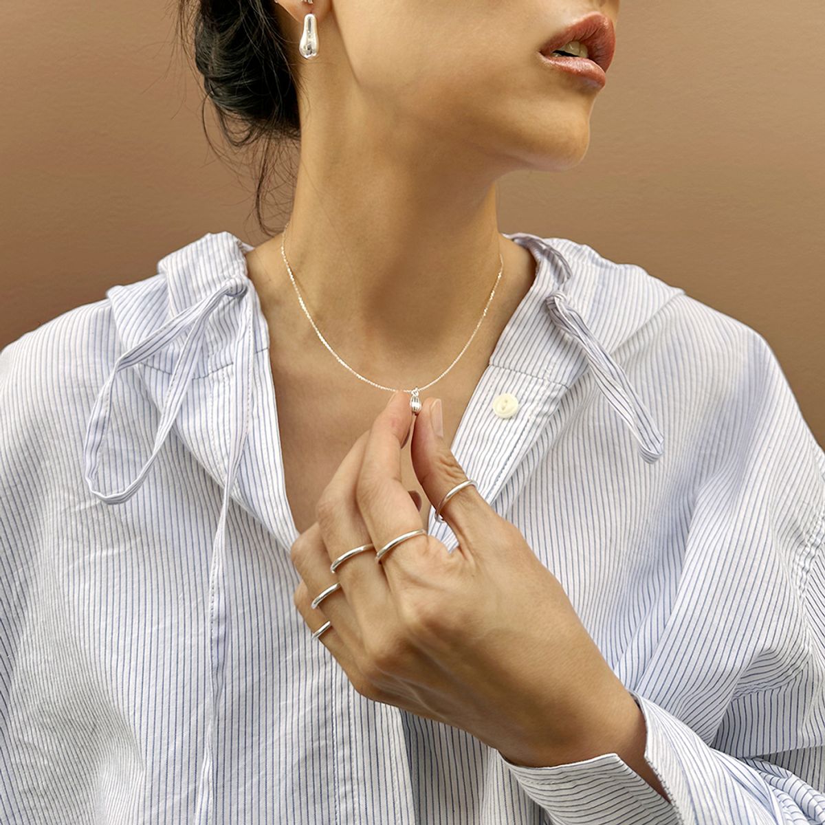앤드씨유(AND SEE YOU) Waterdrop Striped Necklace-JN0210