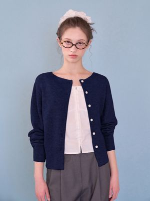 Some wool round cardigan_Navy