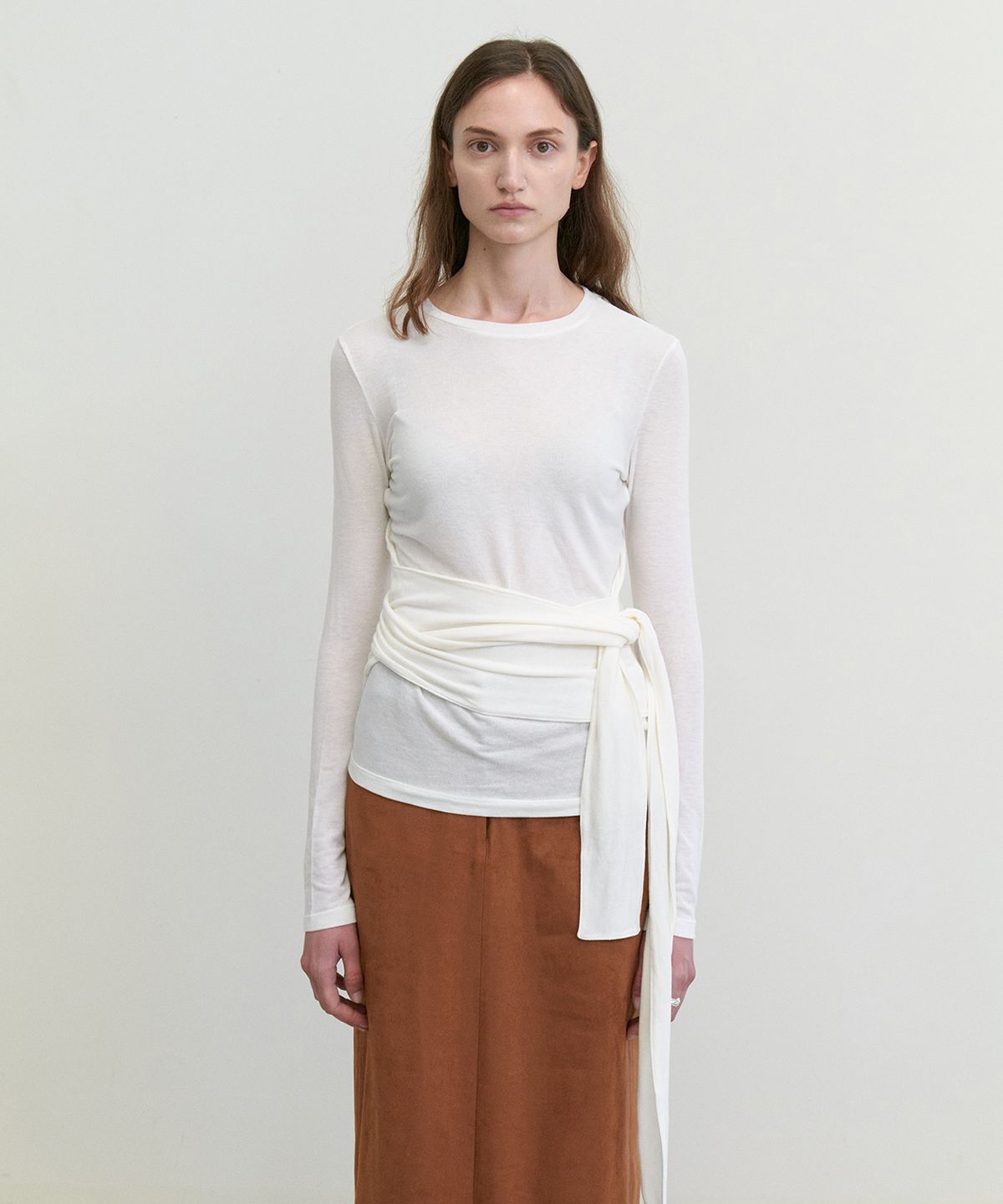스텝어라운드(STEP AROUND) Waist wrap round wool t-shirts_IVORY