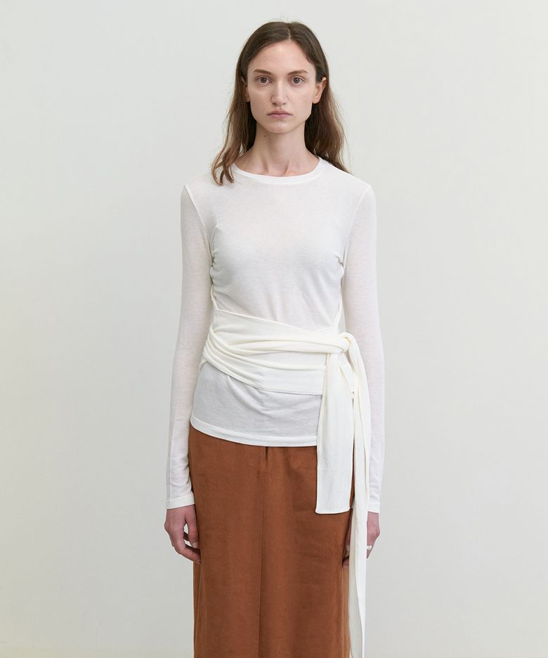 Waist wrap round wool t-shirts_IVORY