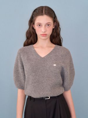 Paul v-neck half puff knit_Gray