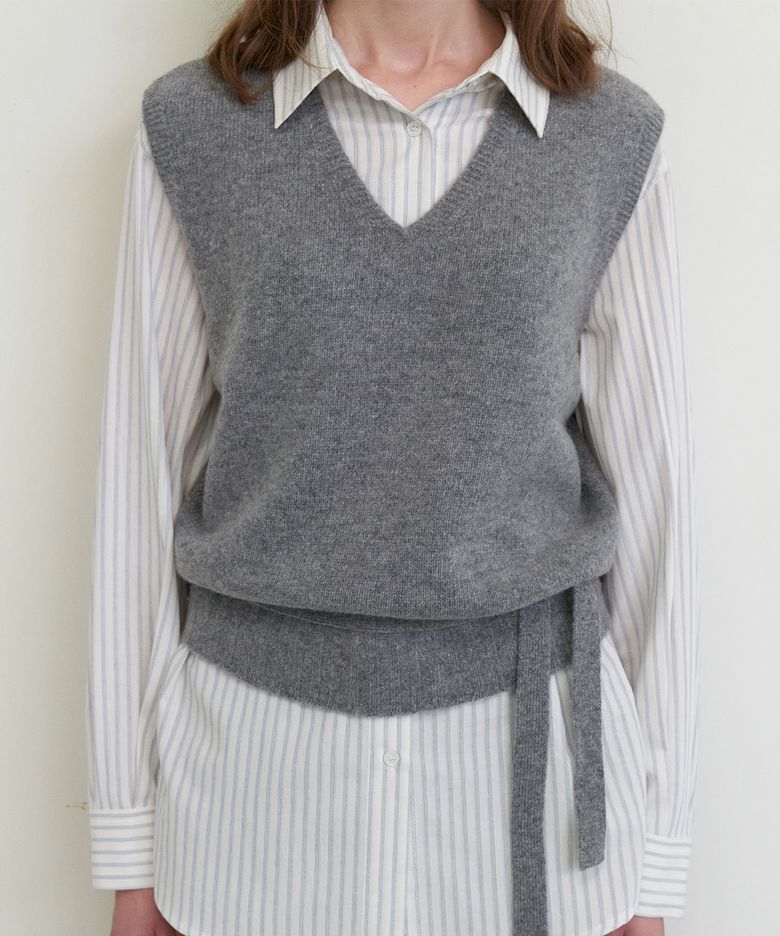 Whole garment belted knit vest_M/GREY