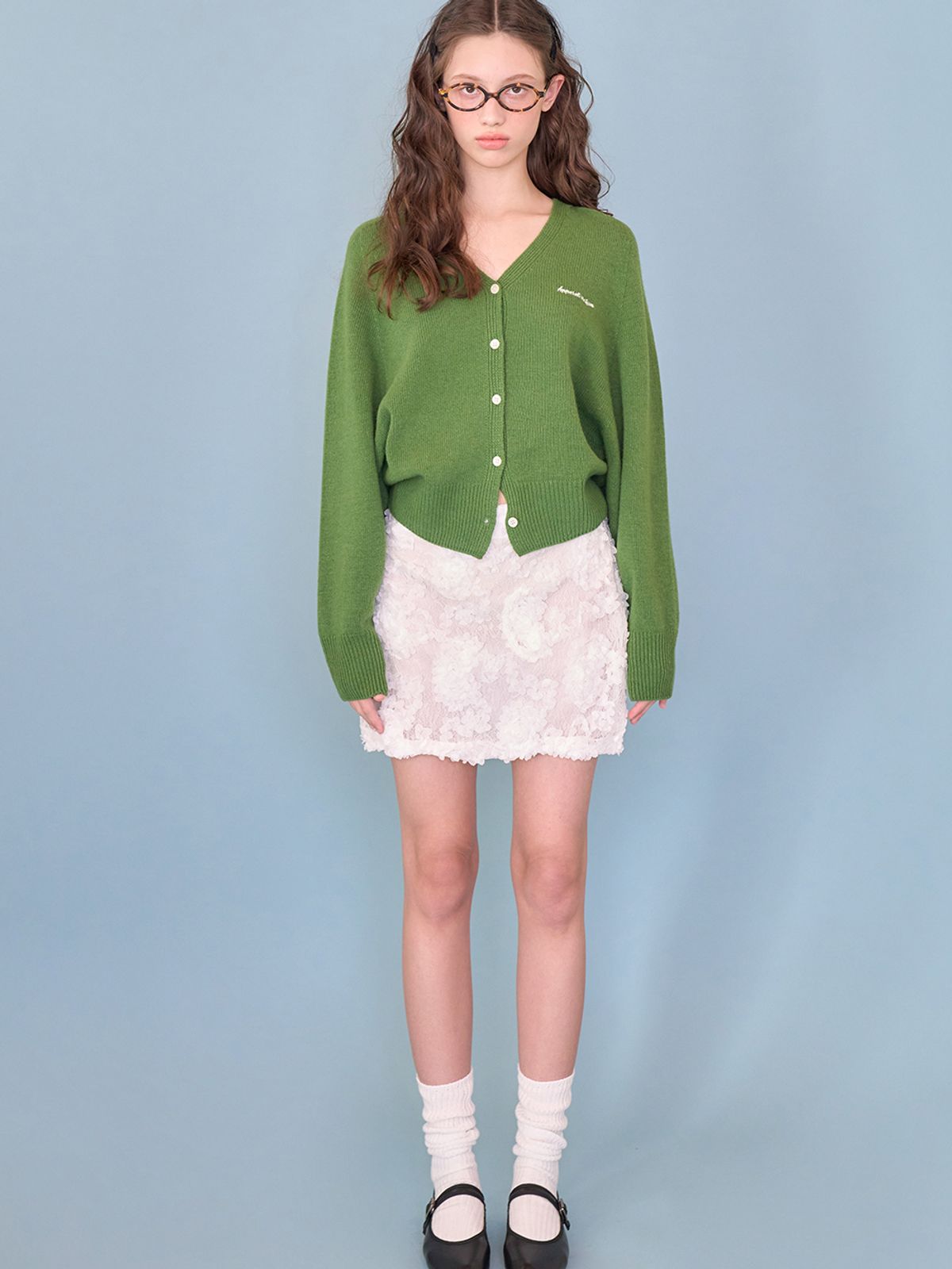 어패럴아카이브(APPAREL ARCHIVE) Loll wool v-neck cardigan_Green