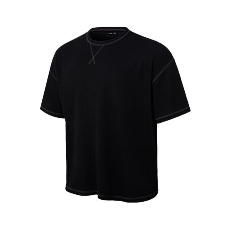 Waffle Over Fit Short Sleeve_Black