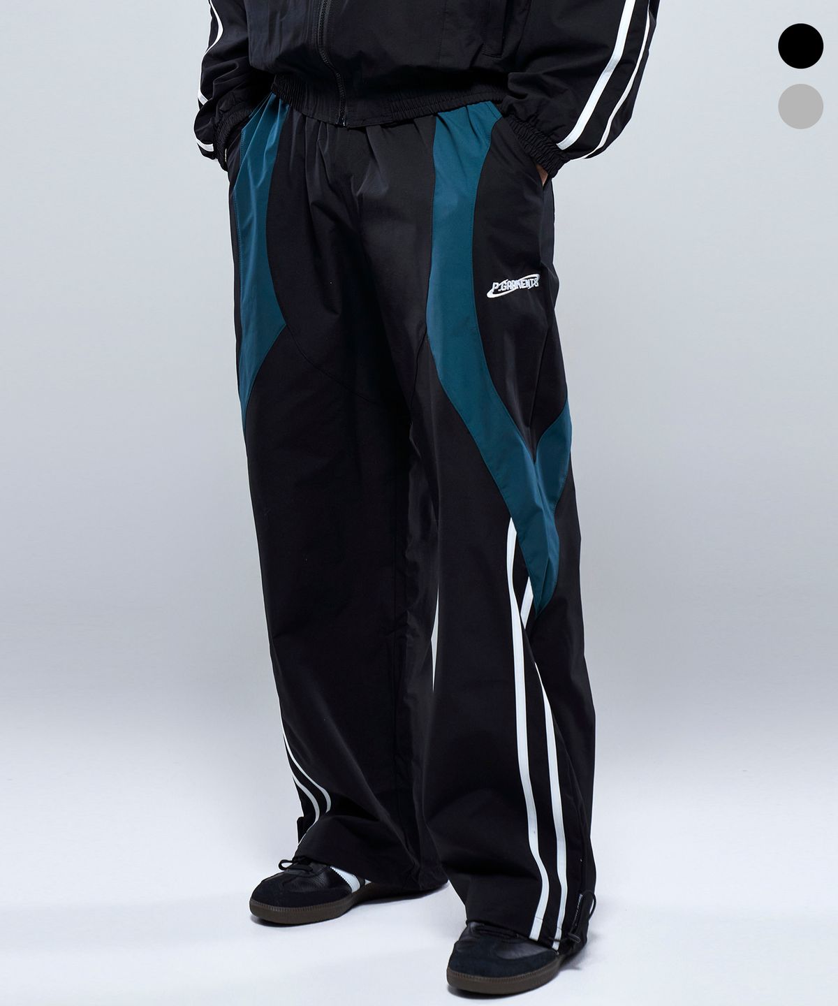 피지컬가먼츠(PHYSICAL GARMENTS) P2515 배색 윈드브레이커 와이드팬츠 [2COLOR]