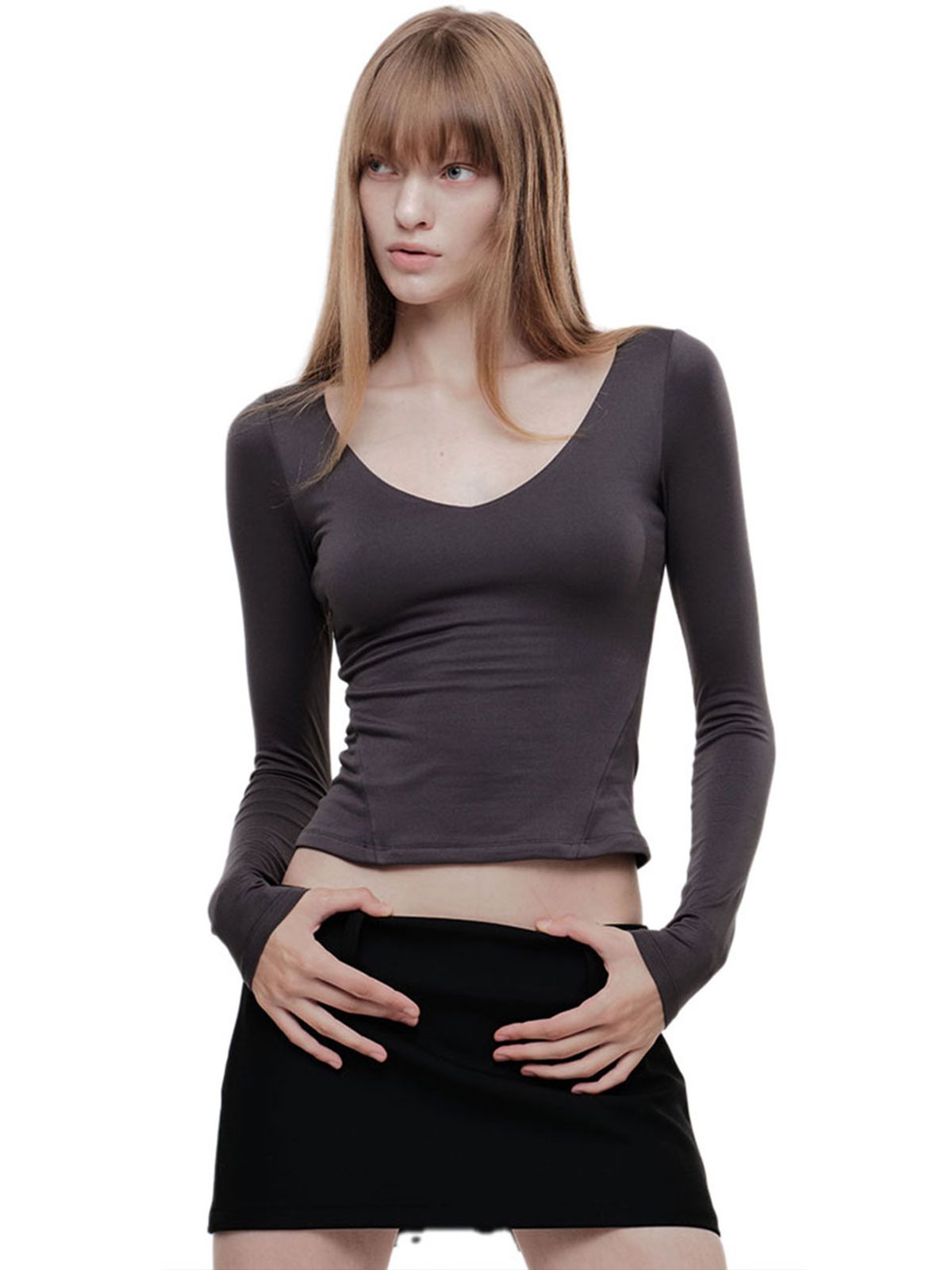 2000아카이브스(2000ARCHIVES) V NECK CONTOUR T (CHARCOAL)