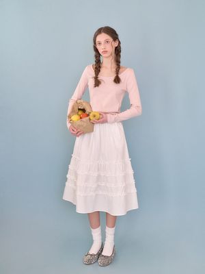 Frill cancan long skirt_Ivory