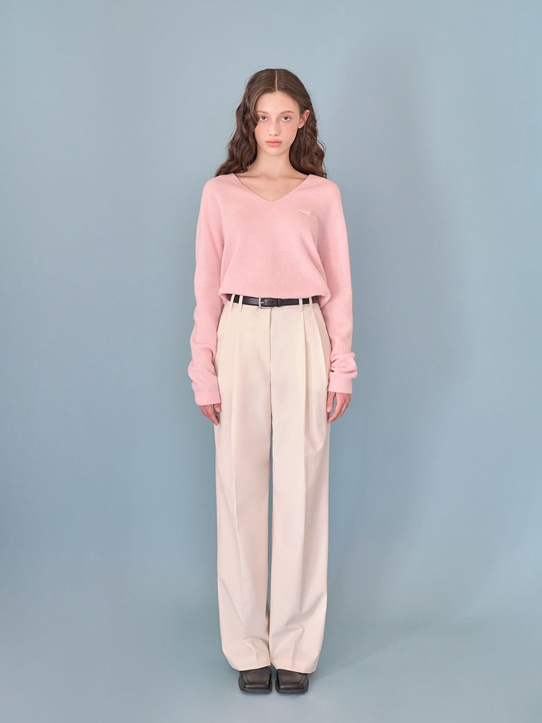 French pintuck wide slacks_Cream