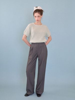 French pintuck wide slacks_Charcoal