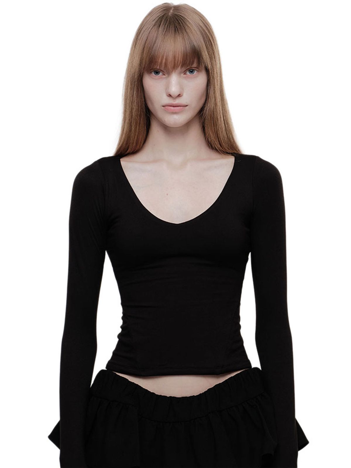 2000아카이브스(2000ARCHIVES) V NECK CONTOUR T (BLACK)