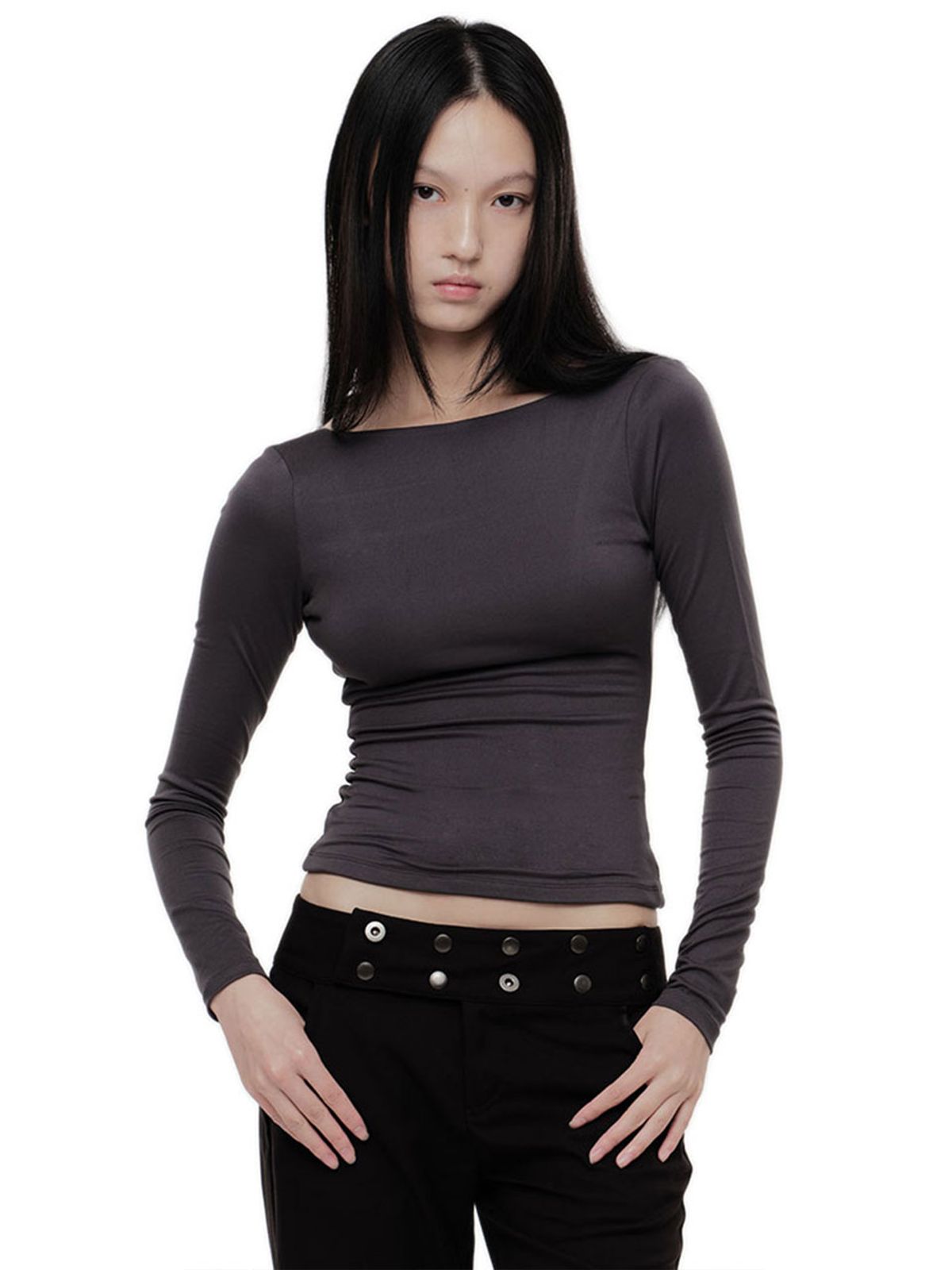 2000아카이브스(2000ARCHIVES) DEEP SCOOP BACK CONTOUR T (CHARCOAL)