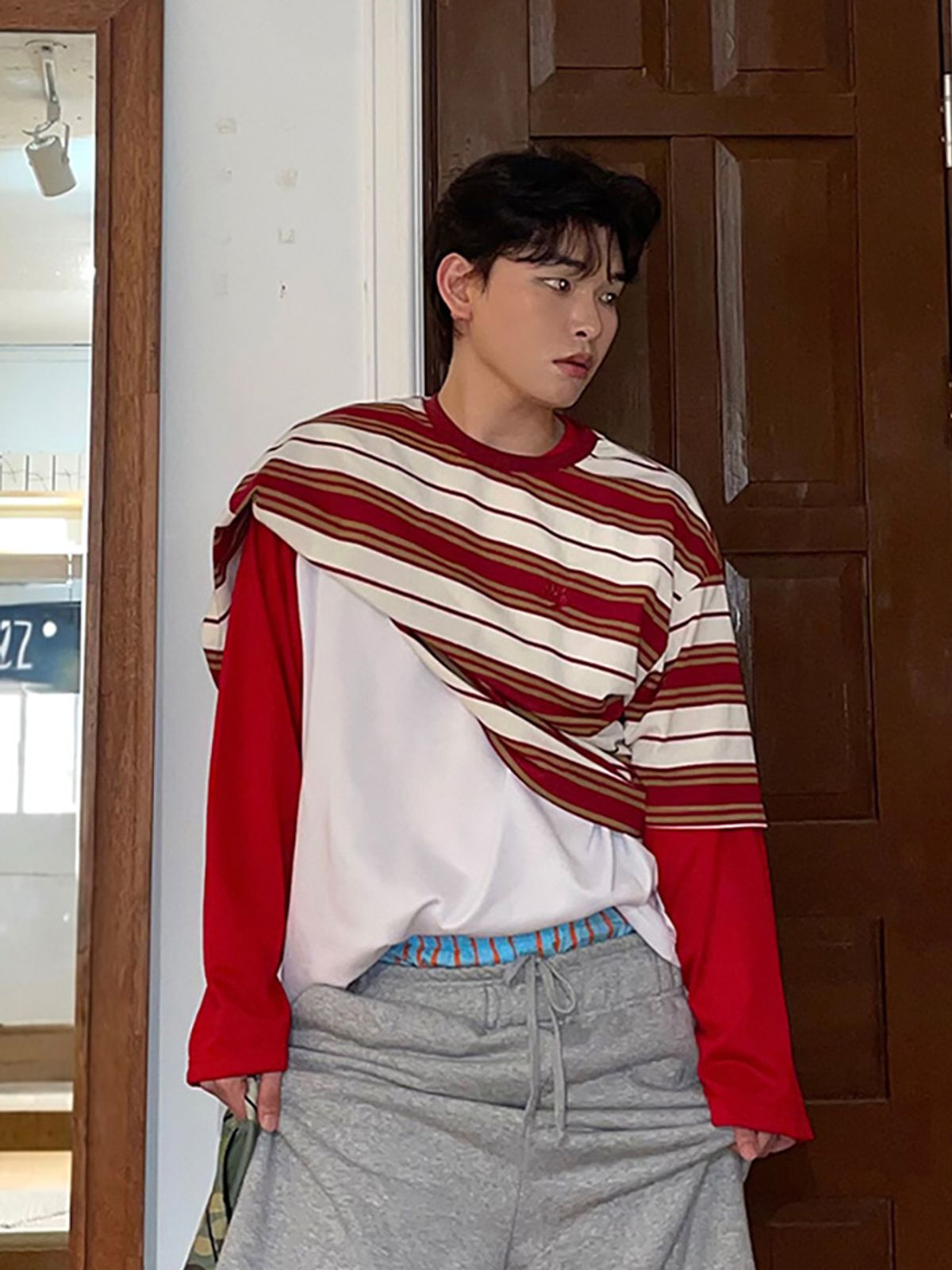 행텐(HANGTEN) 행텐X발코 남성 멀티 스트라이프 반팔 티셔츠_025(10540-031-894-45)