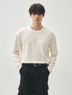 골지 크롭 롱 슬리브 [아이보리]