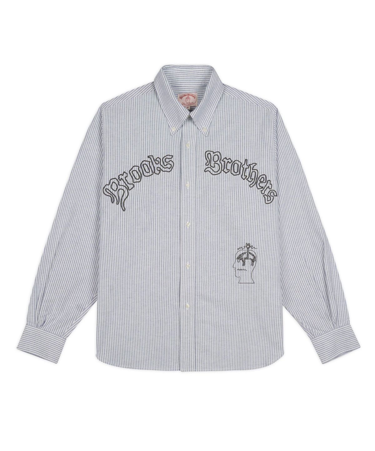 브룩스 브라더스(BROOKS BROTHERS) [BBxBD] 캘리포니아 엠브로이더드 스트라이프 옥스포드 버튼 업 셔츠 (블루) (BBTHMMF511)