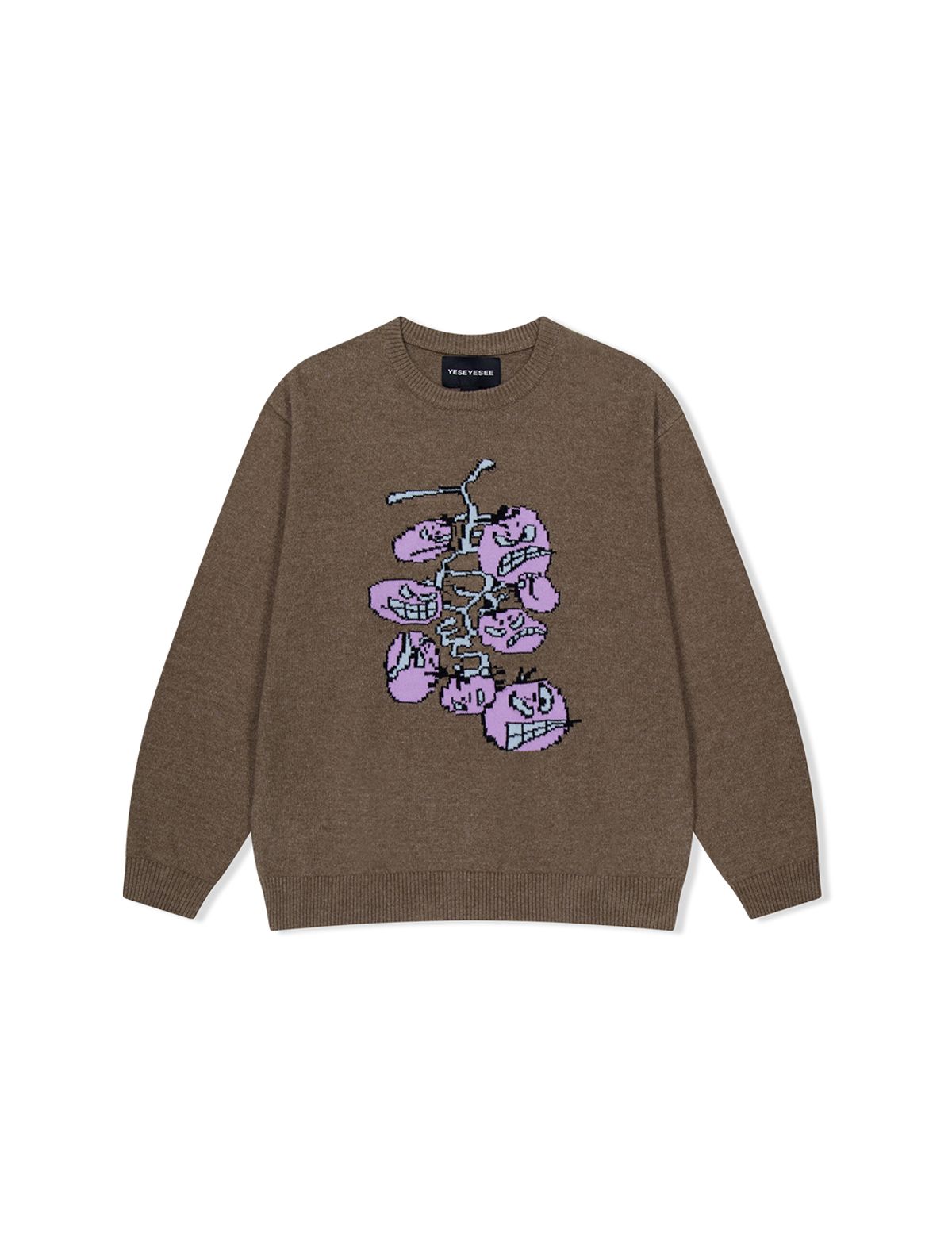 예스아이씨(YESEYESEE) Cherry Tomatoes Graphic Knit Pullover Brown