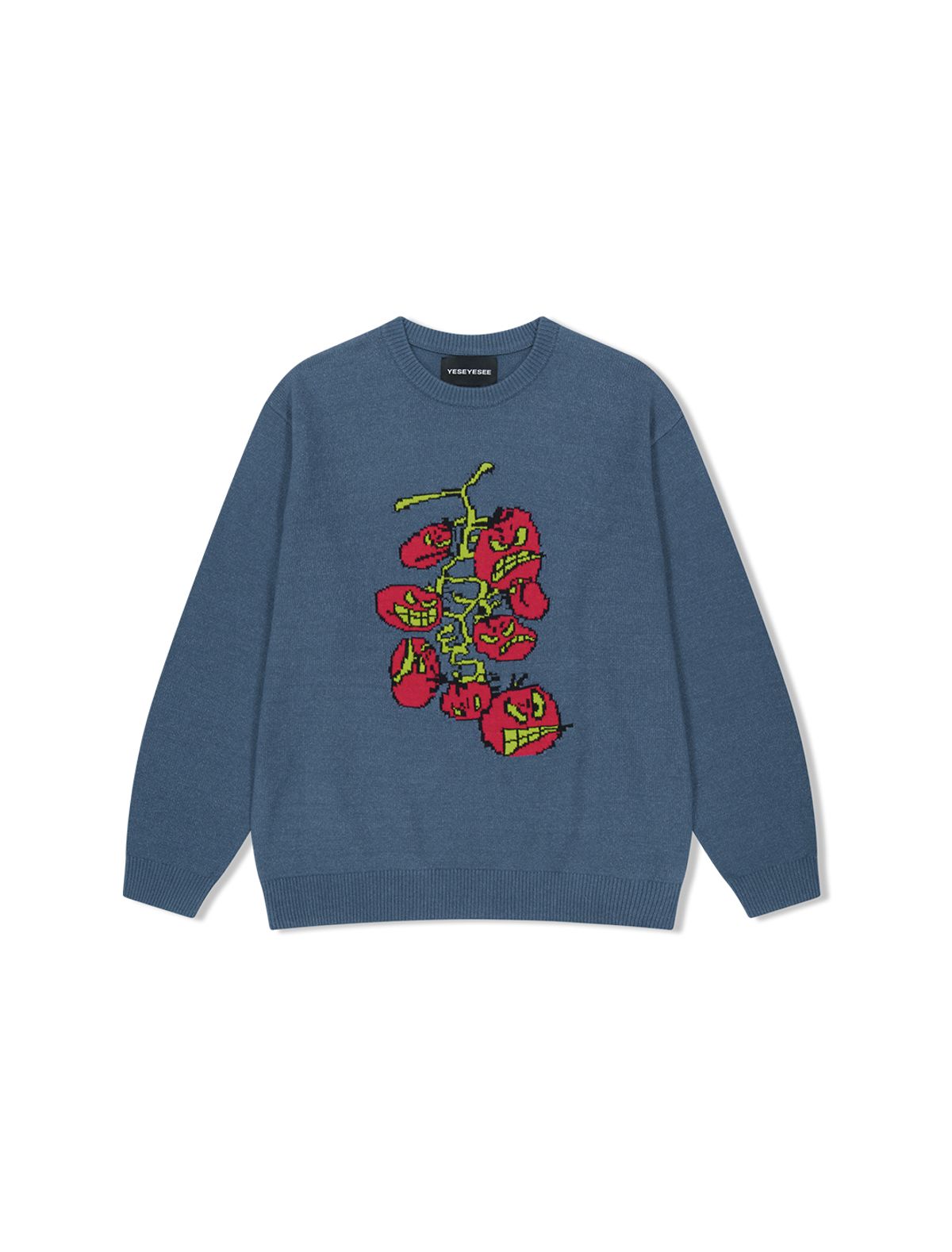 예스아이씨(YESEYESEE) Cherry Tomatoes Graphic Knit Pullover Navy