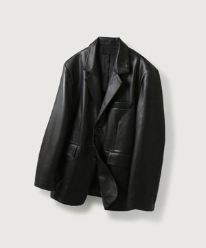스티치 싱글 레더 블레이저 _Black