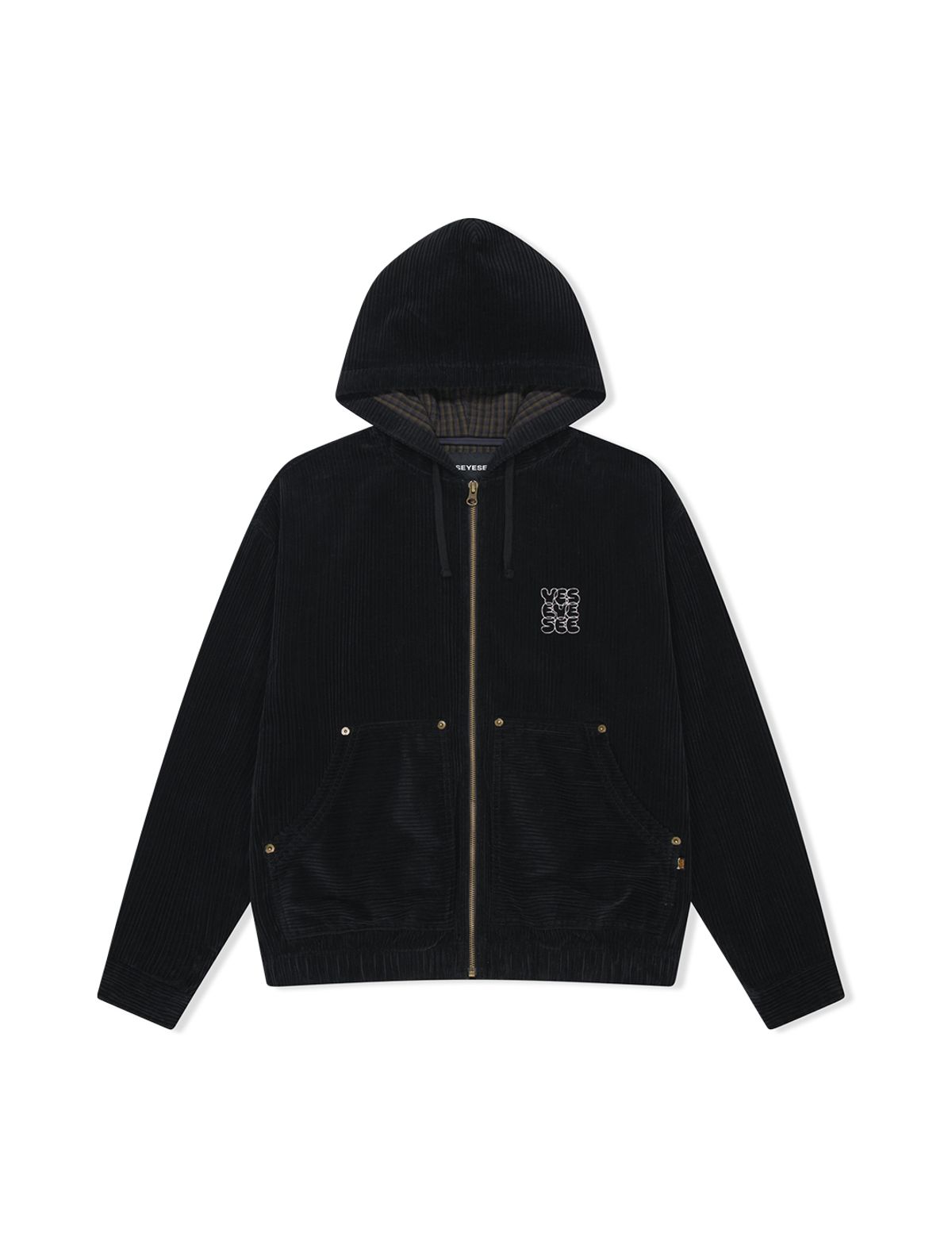 예스아이씨(YESEYESEE) Corduroy Hooded Zip Jacket Black
