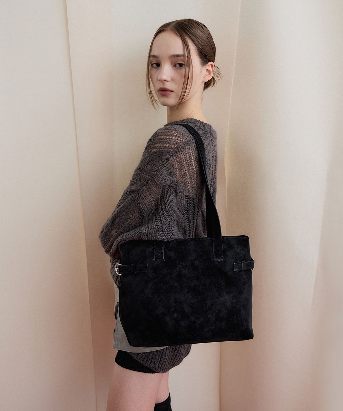 크리스틴프로젝트(CHRISTINE PROJECT) DOUBLE BELT SHOULDER MEDIUM(BLACK TRUFFLE)