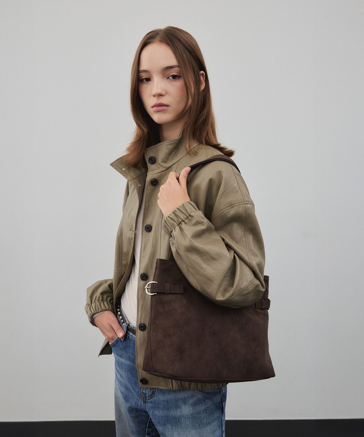 크리스틴프로젝트(CHRISTINE PROJECT) DOUBLE BELT SHOULDER MEDIUM(WARM CHOCO)