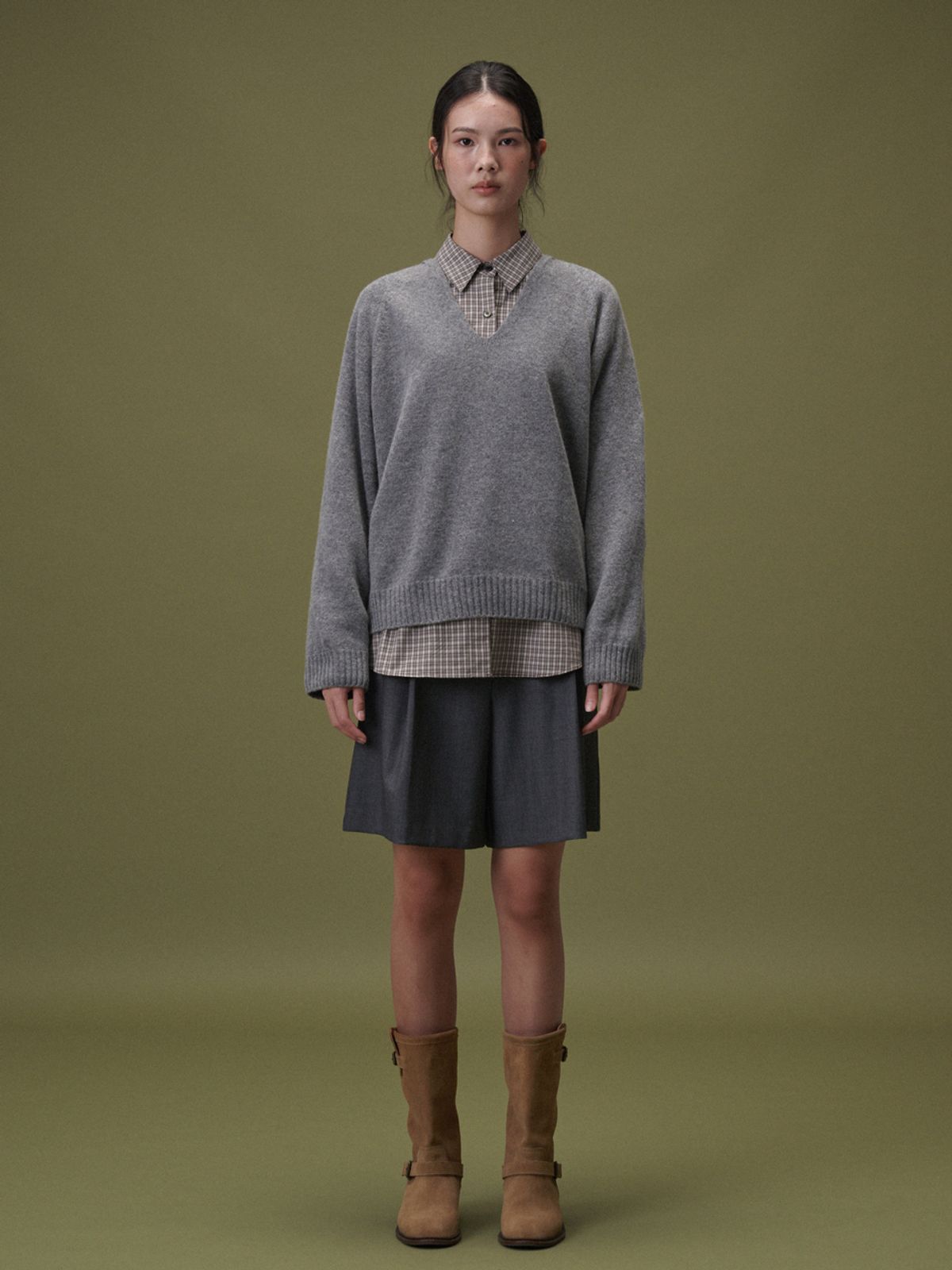플라드주르(PLATDUJOUR) Boy wool half pants (Dark grey)