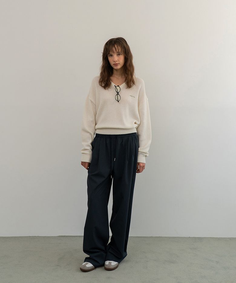 Oil stripe pants - Navy