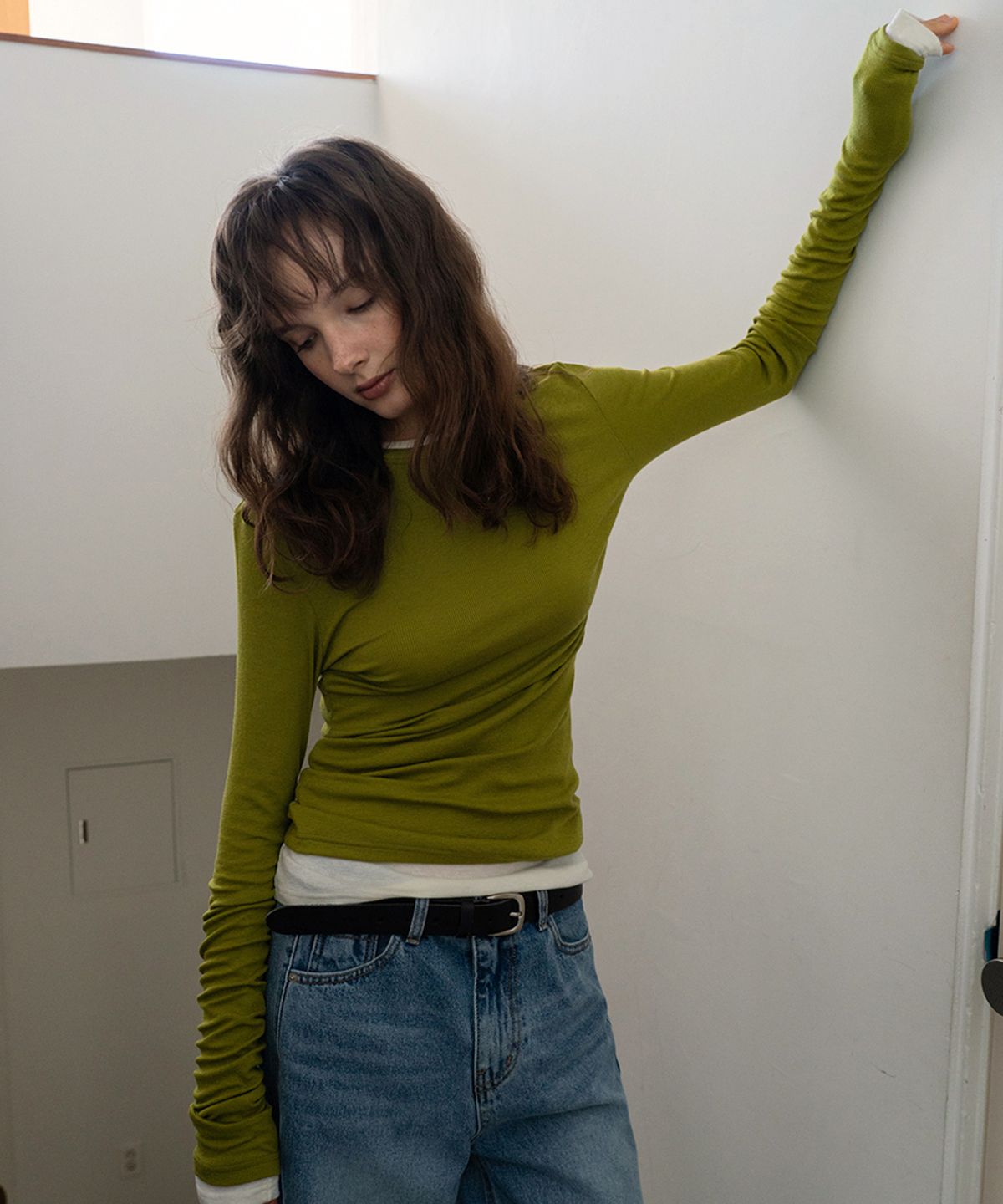 어패럴아카이브(APPAREL ARCHIVE) Need wool tencel layered tee - Olive
