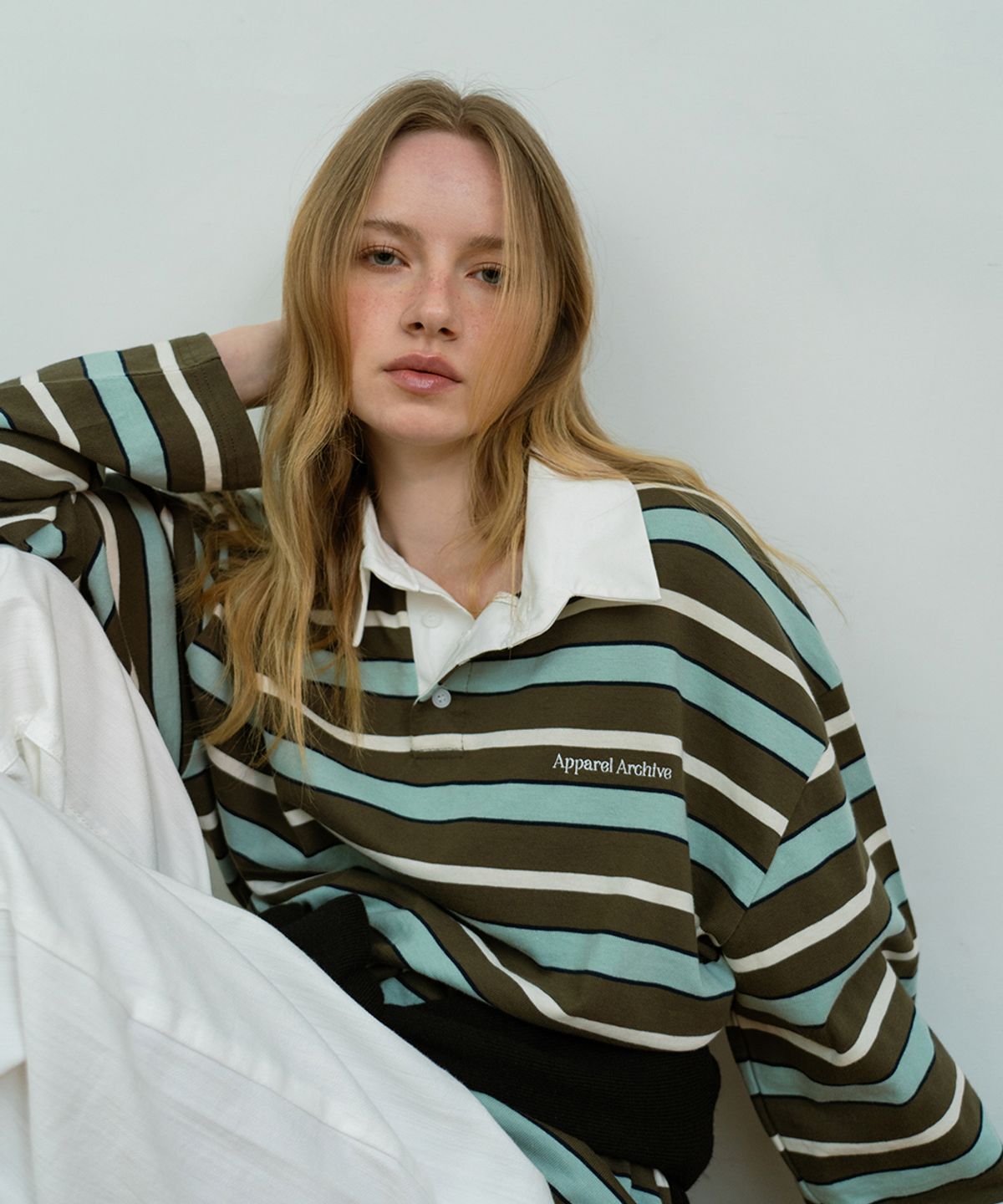 어패럴아카이브(APPAREL ARCHIVE) Land stripe PK t shirt - Khaki
