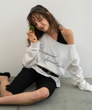 Lettering off-shoulder t-shirt - Ivory