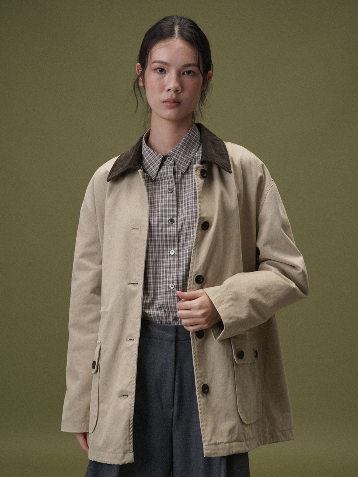 플라드주르(PLATDUJOUR) Peach bio work jacket (Beige)