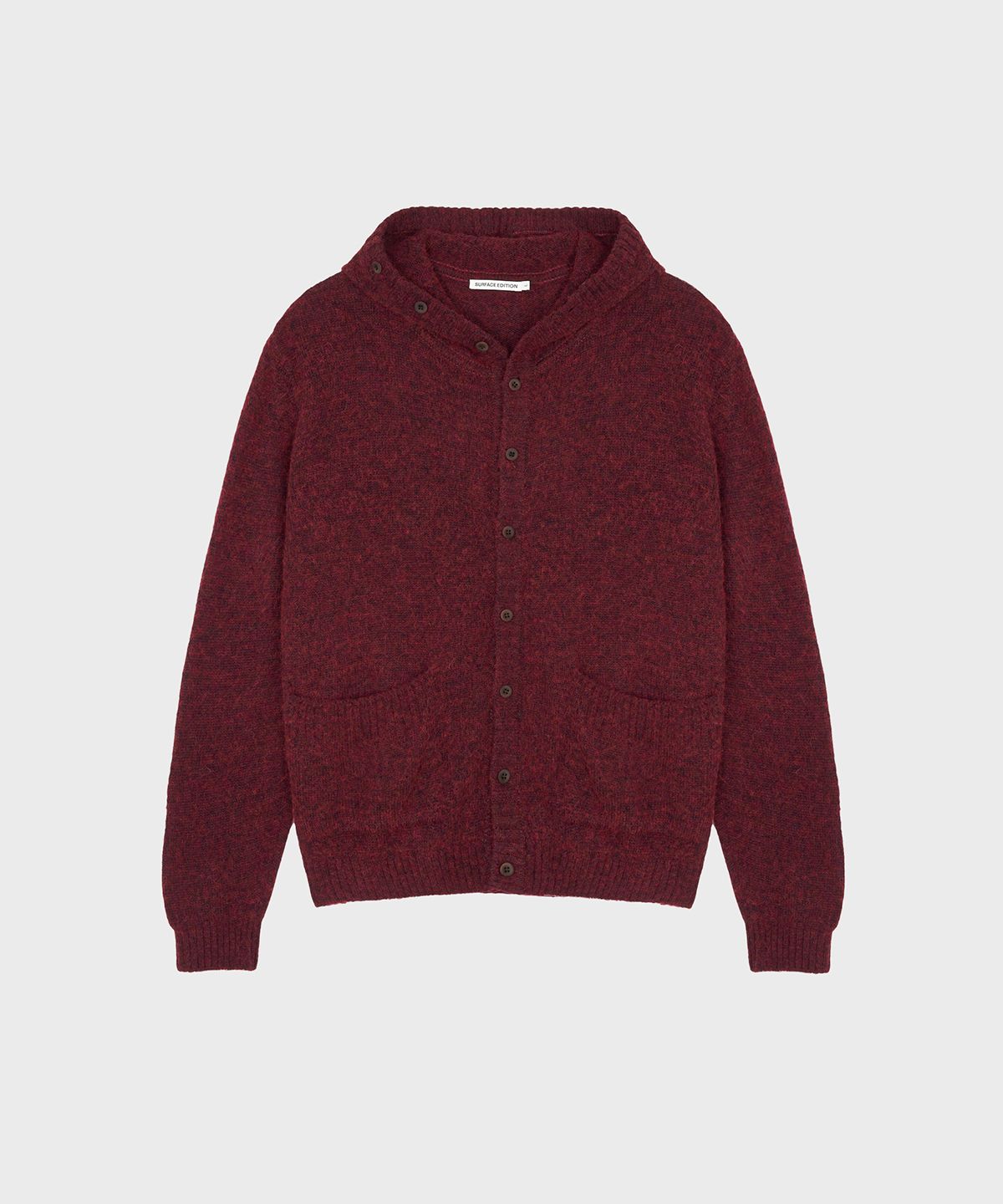 서피스에디션(SURFACE EDITION) BUTTON UP HOODED KNIT WINE