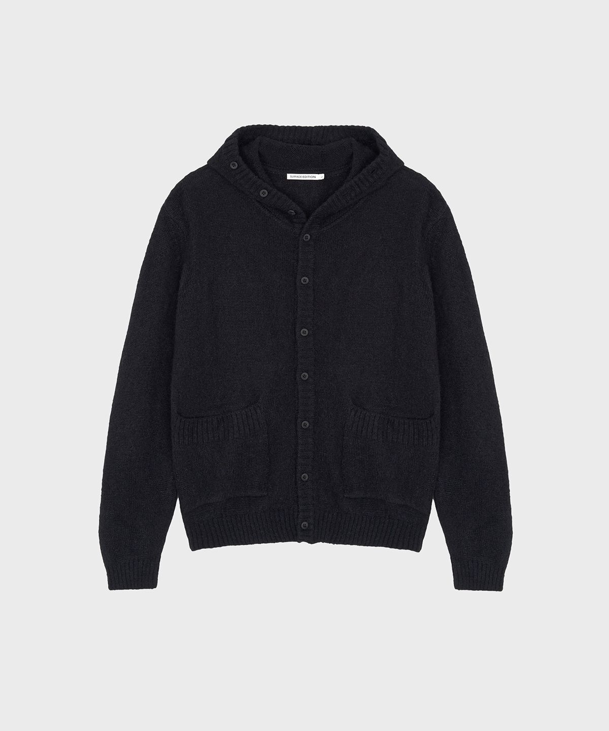 서피스에디션(SURFACE EDITION) BUTTON UP HOODED KNIT BLACK