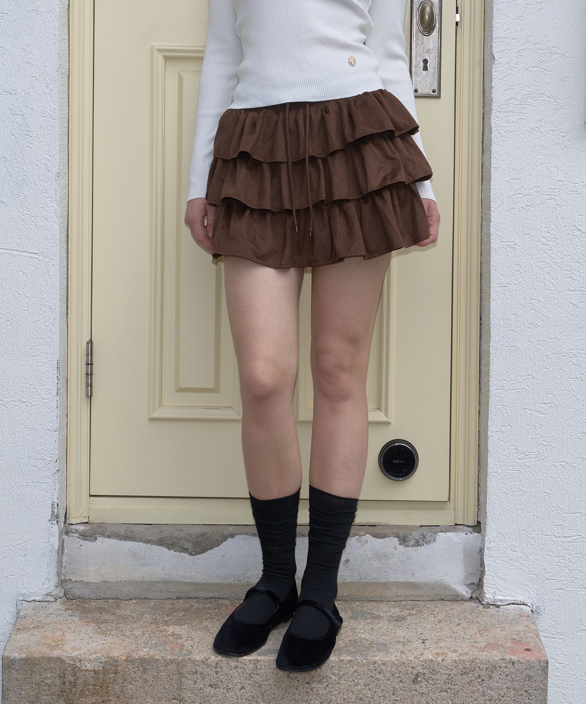 판도라핏(PANDORAFIT) Bony Cancan Suede Skirt (brown)