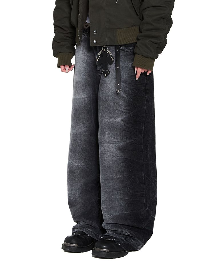 Side Wrinkle Washed Denim Pants (Black)