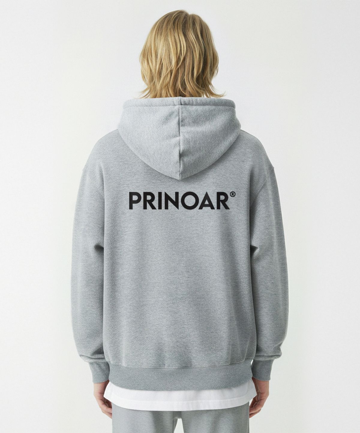 프리노어(PRINOAR) [기모선택] 로고 후드집업-멜란지