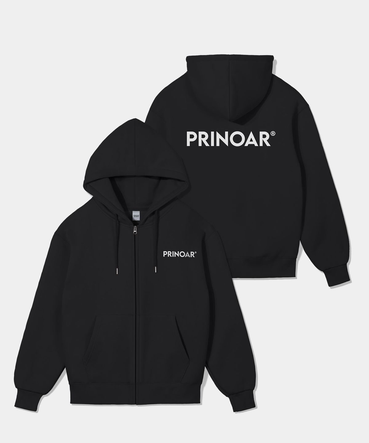 프리노어(PRINOAR) [기모선택] 로고 후드집업-블랙
