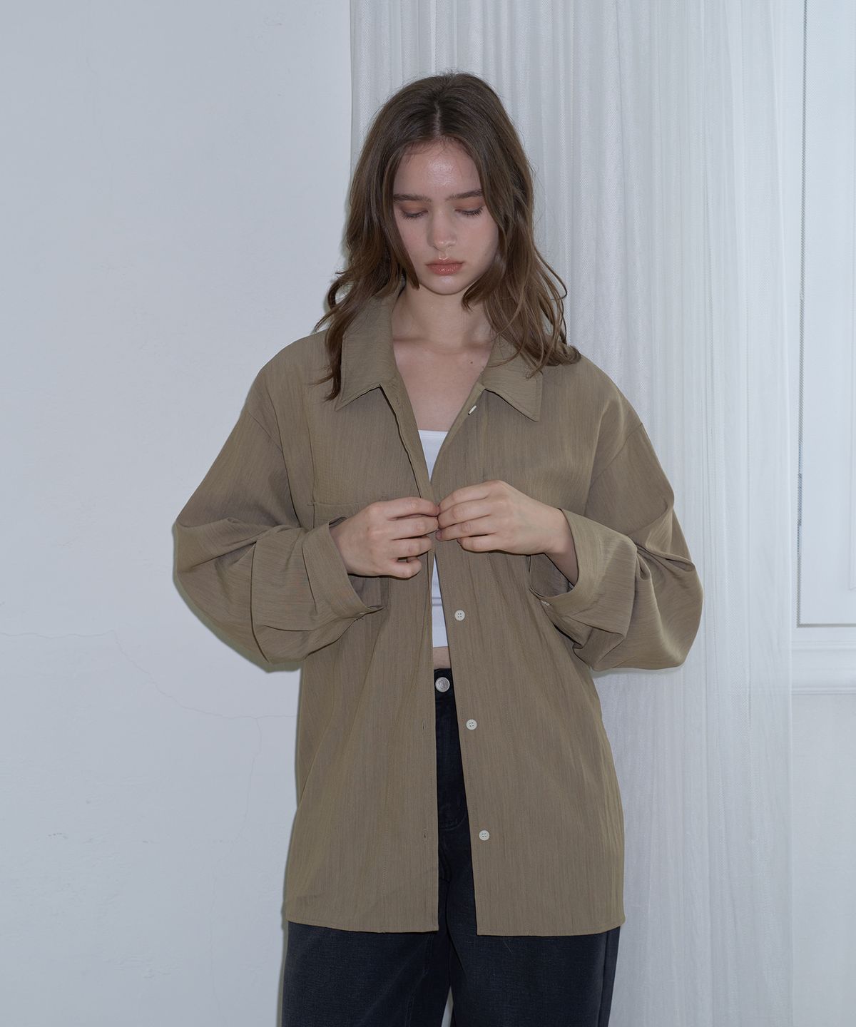 판도라핏(PANDORAFIT) Relaxed Button Shirt (brown)
