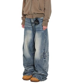 Washed Zipper Slit Denim Pants (Sky Blue)