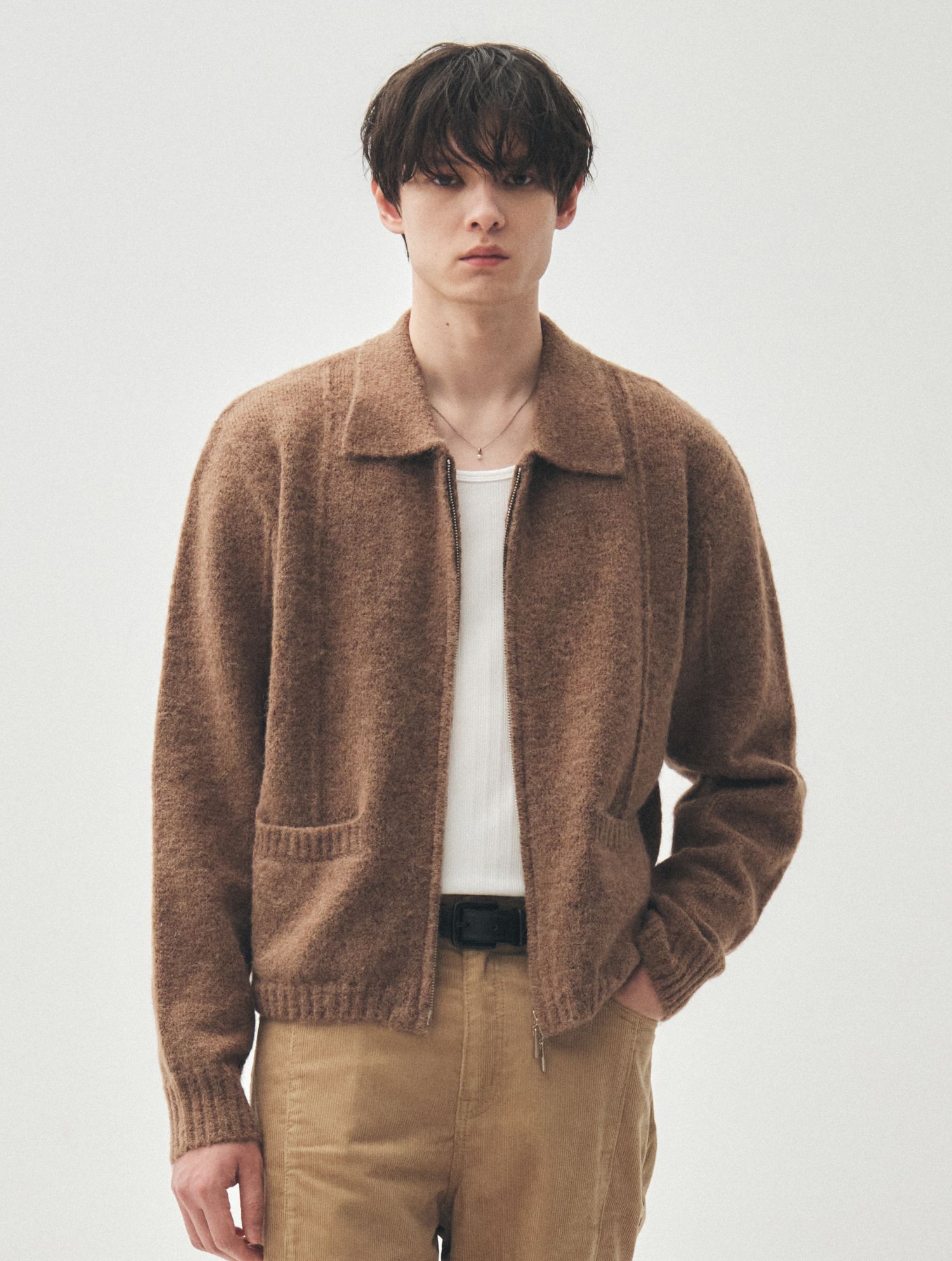 MUSINSA | MINAV Wool Crop Knit Jacket [Brown]