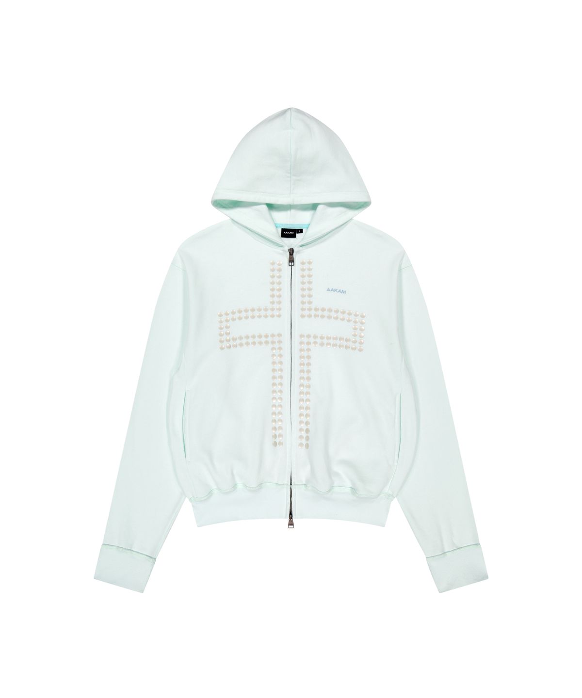 아캄(AAKAM) Cross Rhinestone Zip-Up Hoodie (Ice Blue)