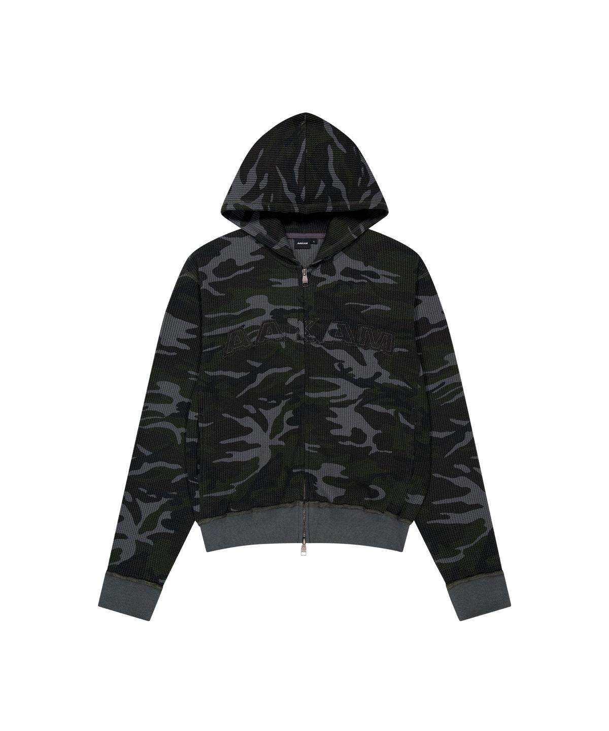 아캄(AAKAM) Camouflage Waffle Zip-Up Hoodie (Black)