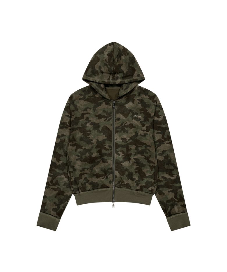 Basic Logo Camouflage Zip-Up Hoodie (Khaki)