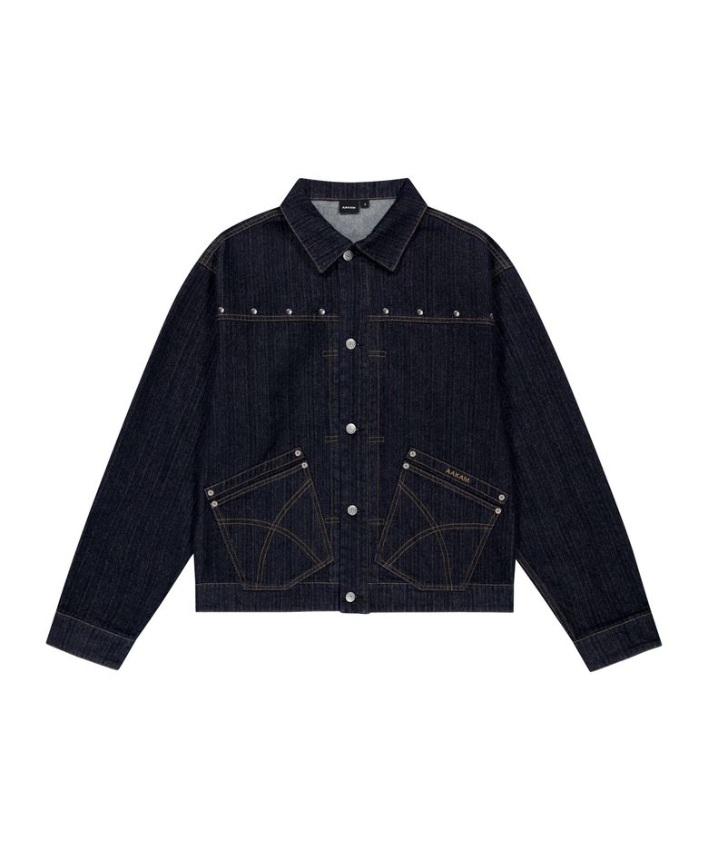 Oblique Pocket Denim Jacket (Dark Blue)