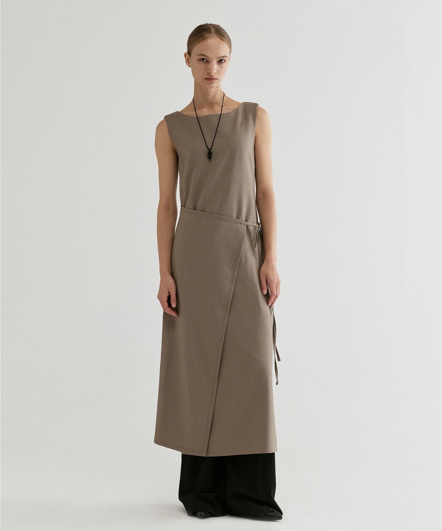 FROMWHERE - Wrap Tie Sleeveless Maxi Dress Beige