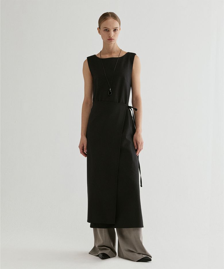 Wrap Tie Sleeveless Maxi Dress Black